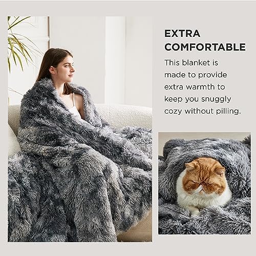 Bedsure Faux Fur Fluffy Sherpa Throw Blanket Couch Twin Grey 60"x80"