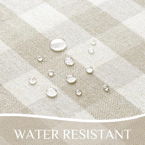 Softalker Gingham Round Tablecloth with Tassel, Beige, 70" x 70"