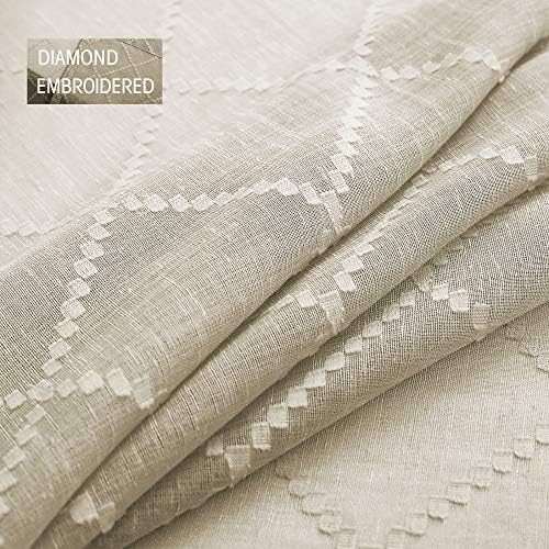 KOUFALL Brown Sheer Curtains for Living Room Classics Embroidered Wavy