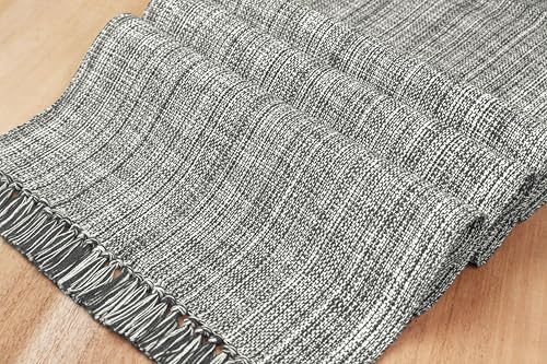 PurpleEssences Chambray Table Runner with Fringes - Mineral Gray &