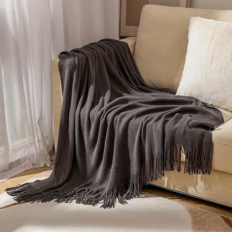 50 * 70IN Knit Throw Blanket Tassel Edge Cozy Nap Office Use,Beige