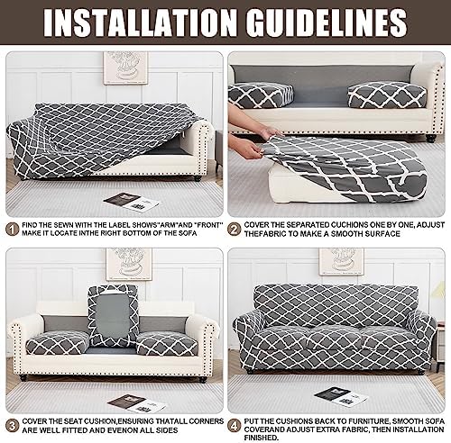SearchI Stretch Sofa Cover Couch Cover, 4 Pieces Sofa Slipcover with 3