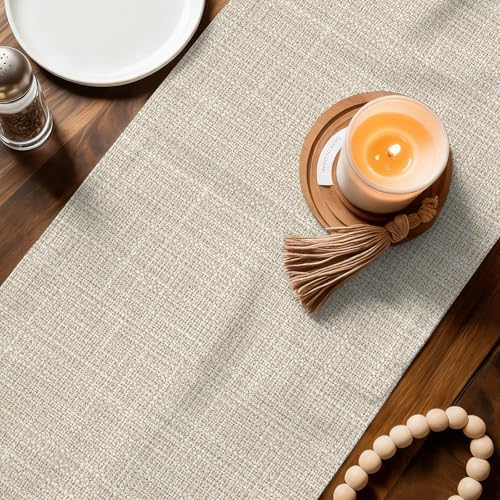 Beige Solid Table Runner Minimalist Cloth Cream Khaki Linen Texture