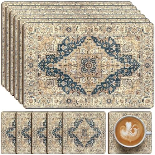 Bucherry 6 Sets Boho Cork Placemats 16 x 12 Inch, Blue