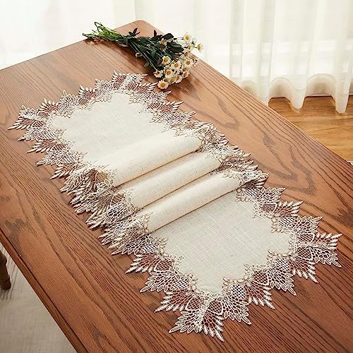 Natural Linen Table Runner 120 inches Beige Lace Coffee Table Runner