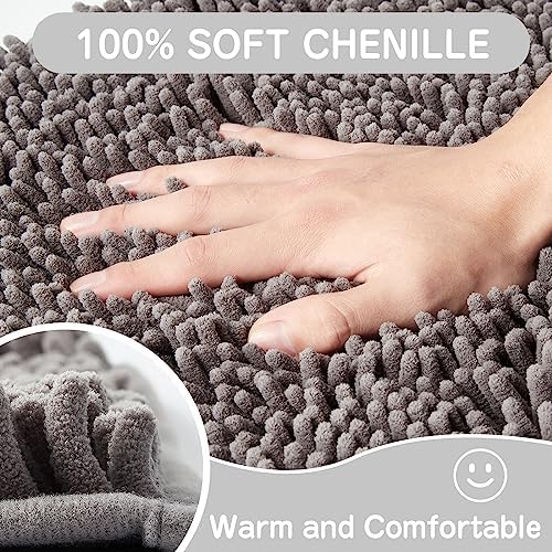 Gray Chenille Bathroom Rugs Set 2 Piece - Non Slip Absorbent Bath Mat