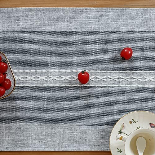 NEWISHER Farmhouse Braided Striped Embroidery Table Runner 90 inches
