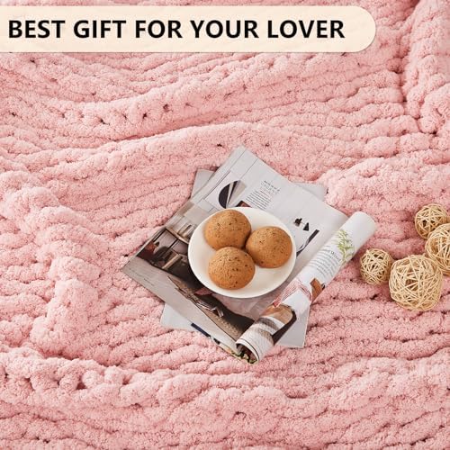 L'AGRATY Chunky Knit Throw Blanket for Couch, 50'' x 60'' Knit Throw