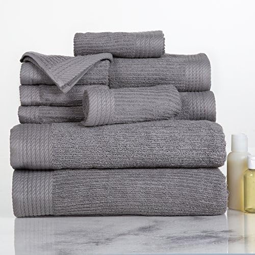 Bedford Home Ribbed Cotton 10 Piece Towel Set - Silver