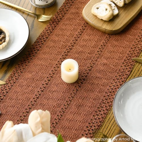 Artoid Mode Caramel Woven Farmhouse Hollow Table Runner 12x120 Inch