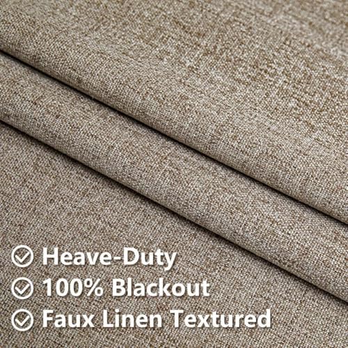 100% Blackout Curtains 108 inch Faux Linen (W52 x L108, Beige)
