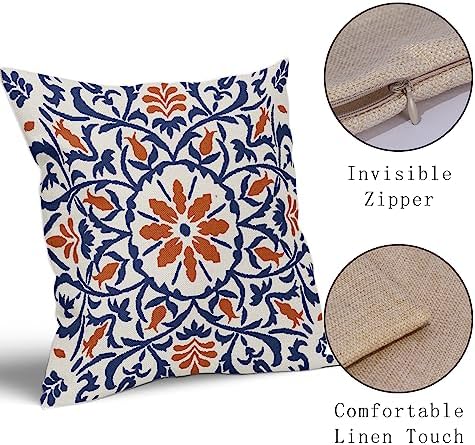 Navy Blue Orange Boho Pillow Covers 18 X 18 Inch Bohemian Ethnic