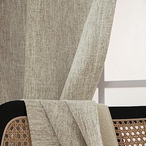 INLINAS Faux Linen Knotted Texture Blackout Curtains - 100% Light