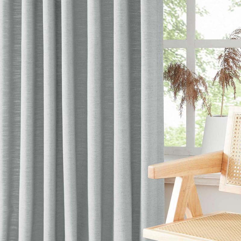 CURTARRA Sabrina 26W x 102L Inch Pinch Pleated Linen Curtains, Light