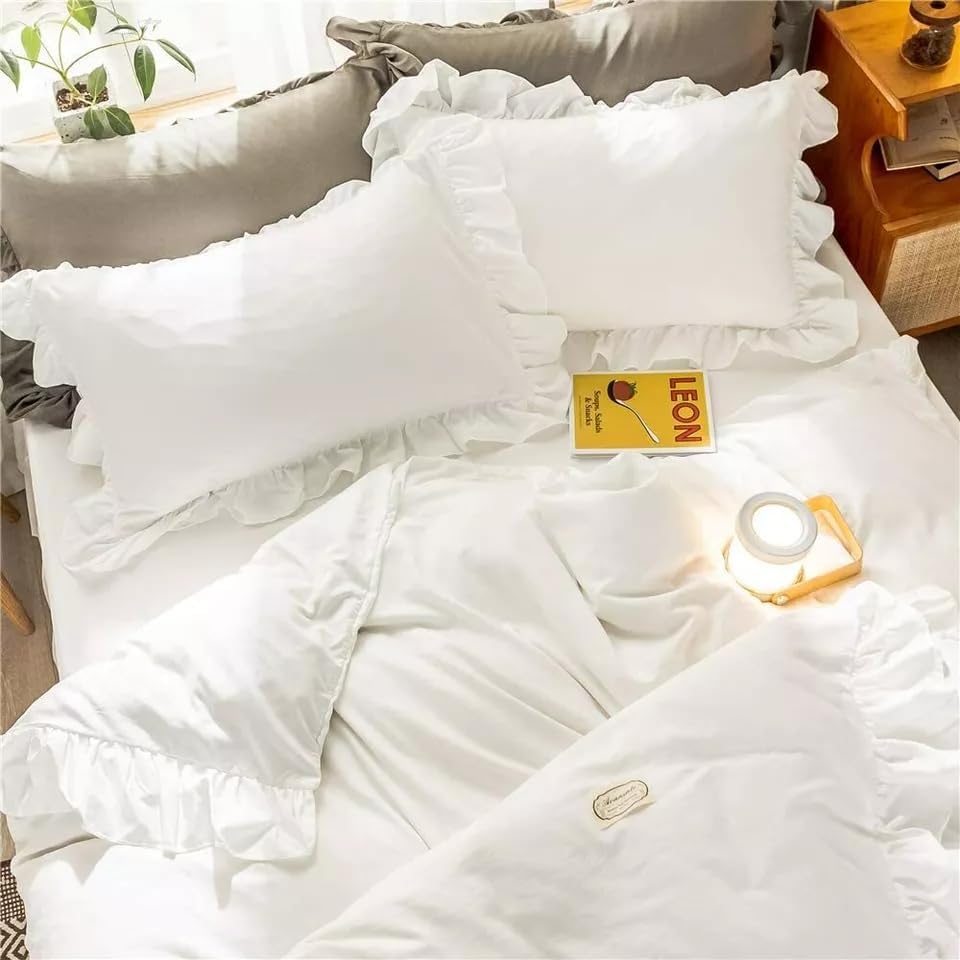 Gaytri Handicraft White Cotton Ruffle Duvet Cover Set, Ruffle Cotton