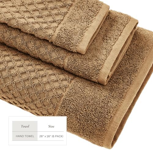 Great Bay Home Hand Towels - 100% Cotton 6 Pack 26x16 Hand Towel Set