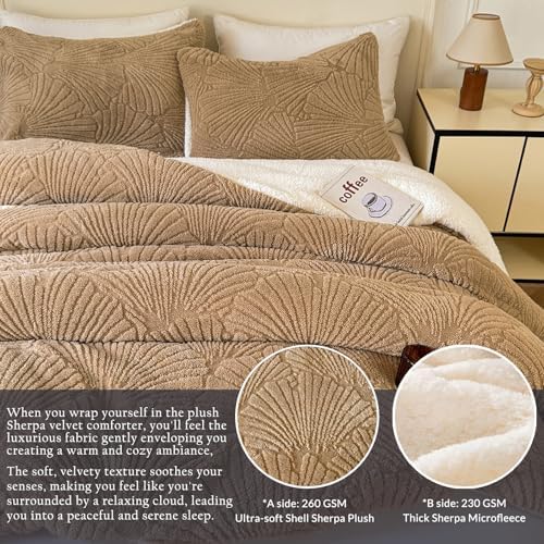 tohrisa Seashell Jacquard Sherpa Comforter Set Warm Cozy Premium
