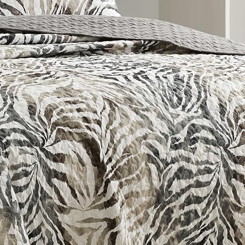 ESCA 3-Piece Alley Animal Print Gray Bedspread Set King Size Tiger
