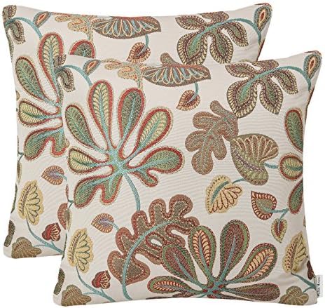 Mika Home Set of 2 Jacquard Tropical Leaf Pattern Throw Pillow Covers
