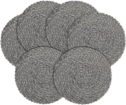 Zupro Round Placemats Set of 6,15" Cross Braid Cotton Table Mats-Dark