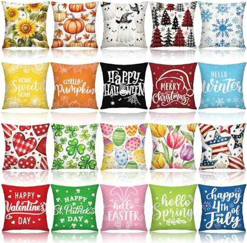 Mindsoft 20 Pcs Holiday Pillow Covers 18 x 18 Summer Pillow Cover 4th
