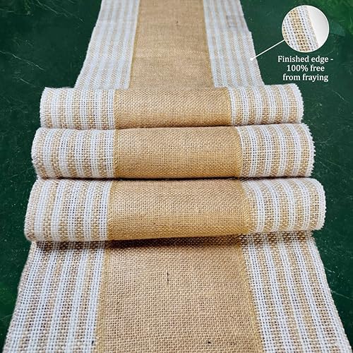 Decorative Table Runner (Pack of 1) – 12”x 108” – Natural on Stripe