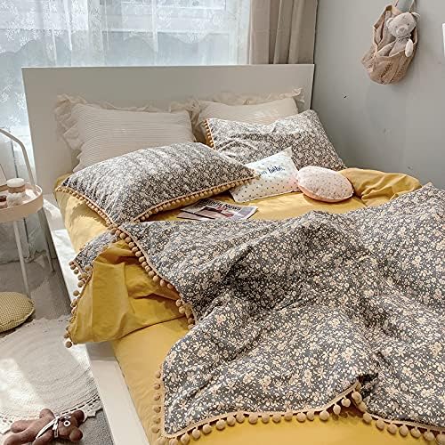 4pcs Vintage Style Duvet Cover Set with Zipper Closure 100% Cotton