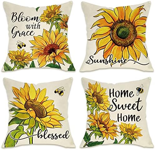 Fahrendom Sunflower Sunshine Decorative Throw Pillow Cover 20 x 20 Set