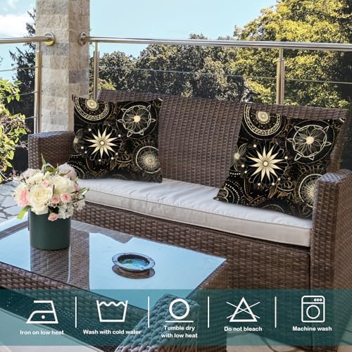 Batmerry Circular Patterns Floral Throw Pillow Covers, Black Gold