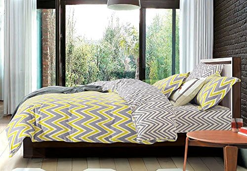Creative Cotton Duvet Cover King Yellow Grey Chevron Reversible