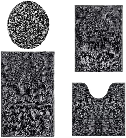 Bathroom Rugs Sets 4 Piece, Extra Soft Absorbent Chenille Bath Rugs