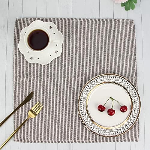 Narrow Striped Cotton Linen Blended Dinner Cloth Napkins - Set of 12