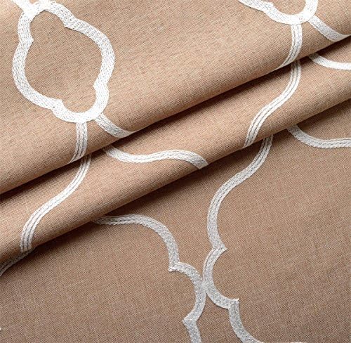 MIUCO Moroccan Embroidered Semi Sheer Curtains Faux Linen Grommet
