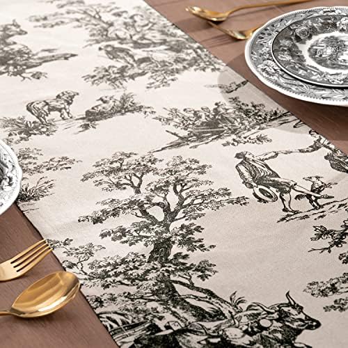 XTMYI Table Runners 90 + Inches Long Farmhouse Decor, Black and Cream