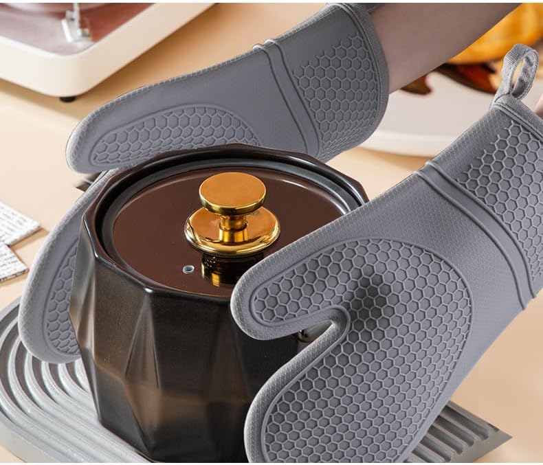 Silicone Oven Mitts, Heat Resistant 2PCS Grip Oven Gloves with Soft