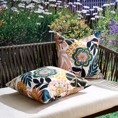 18x18 Boho Outdoor Pillow Covers for Wicker Couch Boho Tropical Patio