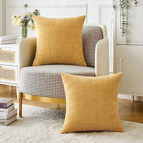MIULEE Soft Chenille Throw Pillow Covers Gold 20x20 Inch Pack of 2