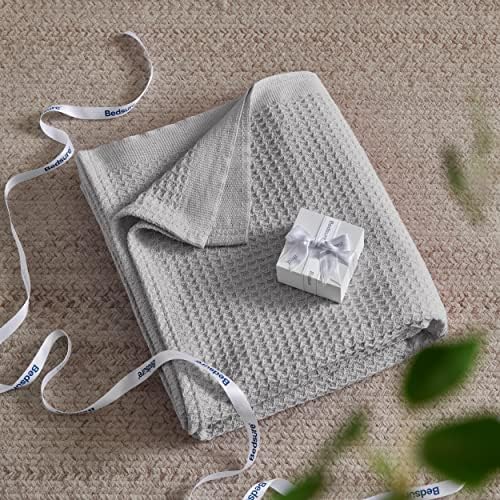 Bedsure 100% Cotton Blanket, Waffle Weave, King Size, Grey, 104"x90"