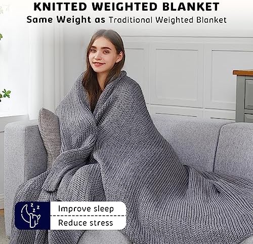 L'AGRATY Knitted Weighted Blanket 60"x80" 15lbs for Adults Cooling