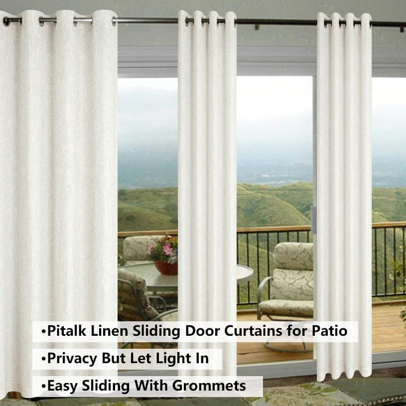 Natural Linen Curtains 96 Inches Long for Patio Living Room 2 Panel