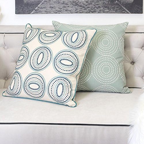 Embroidery Cotton Throw Pillow Cover,Connelly Aqua and Teal Decorative