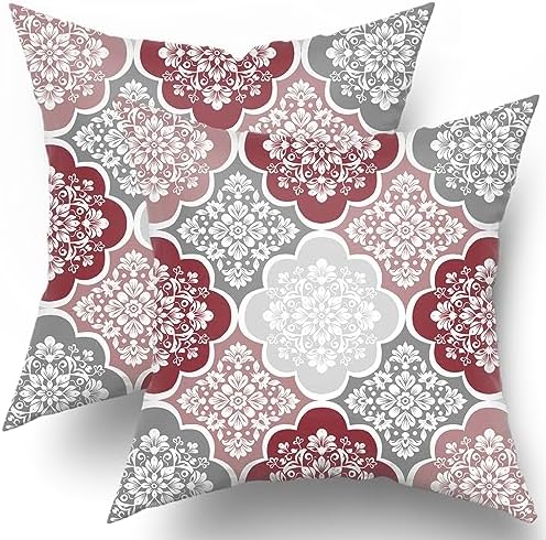 Red Boho Pillow Covers 18x18 Inch Pack of 2 Bohemian Gray and Red