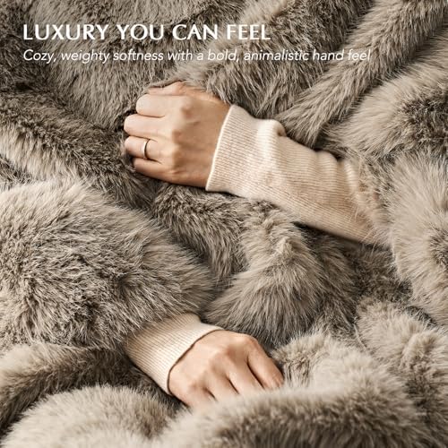 EVERGRACEHOME Luxury Faux Fur Throw Blanket, 50"x60", Natural Mink