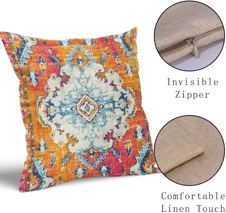 Orange Teal Boho Vintage Pillow Covers 20X20 Inch Bohemian Carpet