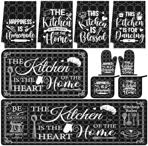 Fourluoo 10 Pcs Farmhouse Kitchen Oven Mitts Pot Holders Rugs Set