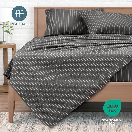 Bare Home Printed Sheet Set (Twin XL, Pinstripe - Grey/White)
