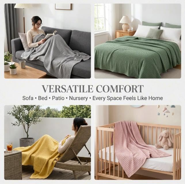 Bamboo-Cotton Waffle Weave Blanket, Lightweight Cotton Waffle Weave