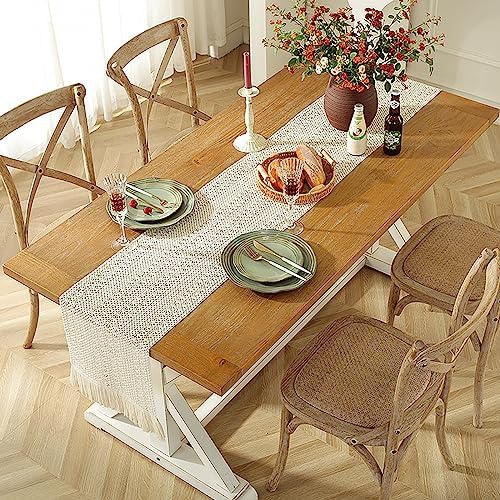 Hsvanyr Long Macrame Tablecloth Runner Cotton Linen with Tassel Dining