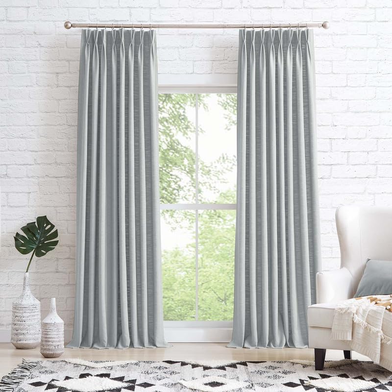 CURTARRA Sabrina 26W x 102L Inch Pinch Pleated Linen Curtains, Light