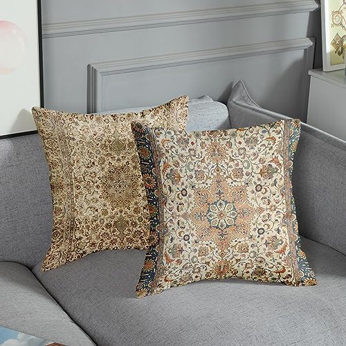 Sanwarm Linen Throw Pillow Covers Set of 4, 16 x 16 Inch, Boho Mandala
